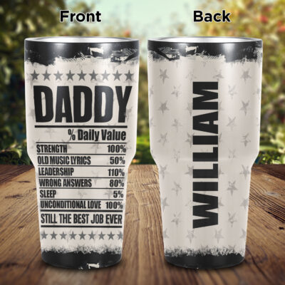 Personalized Daddy Daily Value Still The Best Job Ever Funny Father's Day Insulated Tumbler Cup With Lid and Straw.
