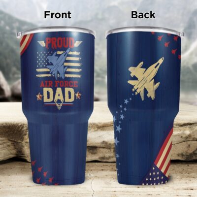 Proud Air Force Dad US Flag Insulated Tumbler Cup With Lid and Straw - Air Force Dad Gifts