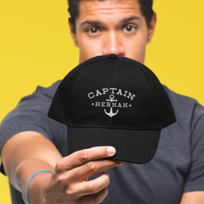 Captain Herman Anchor Compass Sailing Boat Embroidered Twill Hat Adjustable Cap For Men Women