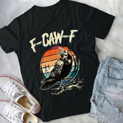 F-Caw-F Funny Black Bird Black Crow Raven Vintage Retro T-Shirt - V-Neck Shirt