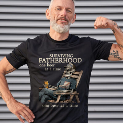 Surviving Fatherhood One Beer At A Time Funny Skeleton Father's Day T-Shirt