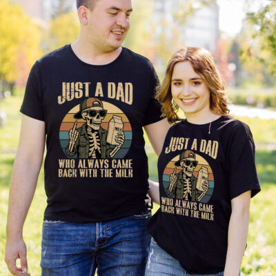Just A Dad Who Always Came Back With The Milk Funny Skeleton Vintage Retro T-Shirt