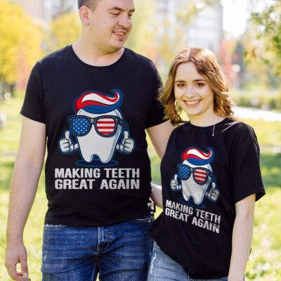 Alternative view of Making Teeth Great Again Funny Trump 4th Of July American Flag T-Shirt