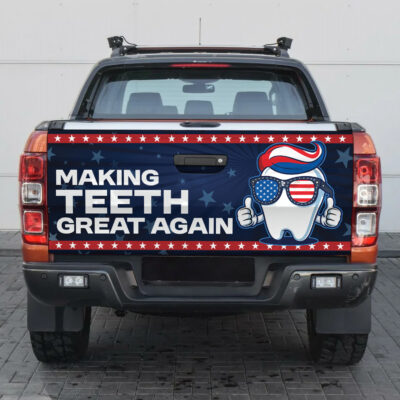 Making Teeth Great Again Funny Trump 4th Of July American Flag Truck Tailgate Decal Sticker Wrap
