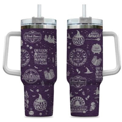 Alternative view of Hocus Pocus Tumbler with Handle 40oz Gold Silver Engraving Stainless Steel - Halloween Gifts for Movie Lovers, Sanderson Sister Gifts