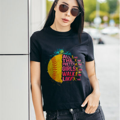 All The Pretty Girls Walk Like This Softball Player T-Shirt - V-Neck Shirt - Softball Gifts For Women