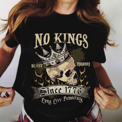 Alternative view of Skull No Kings Resist Tyranny Since 1776 Long Live Democracy Political T-Shirt