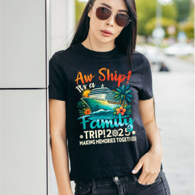 Alternative view of Aw Ship It's A Family Trip 2025 Making Memories Together Matching Cruise Trip T-Shirt - V-Neck - Youth Shirt