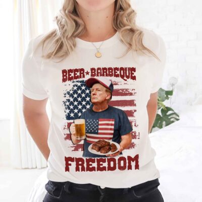 Alternative view of Beer Barbeque Freedom Funny Trump 4th Of July T-Shirt - V-Neck Shirt