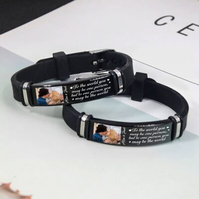 Alternative view of To The World You May be One Person To One Person You May Be The World Personalized Photo Bracelet