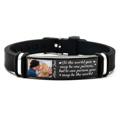 To The World You May be One Person To One Person You May Be The World Personalized Photo Bracelet