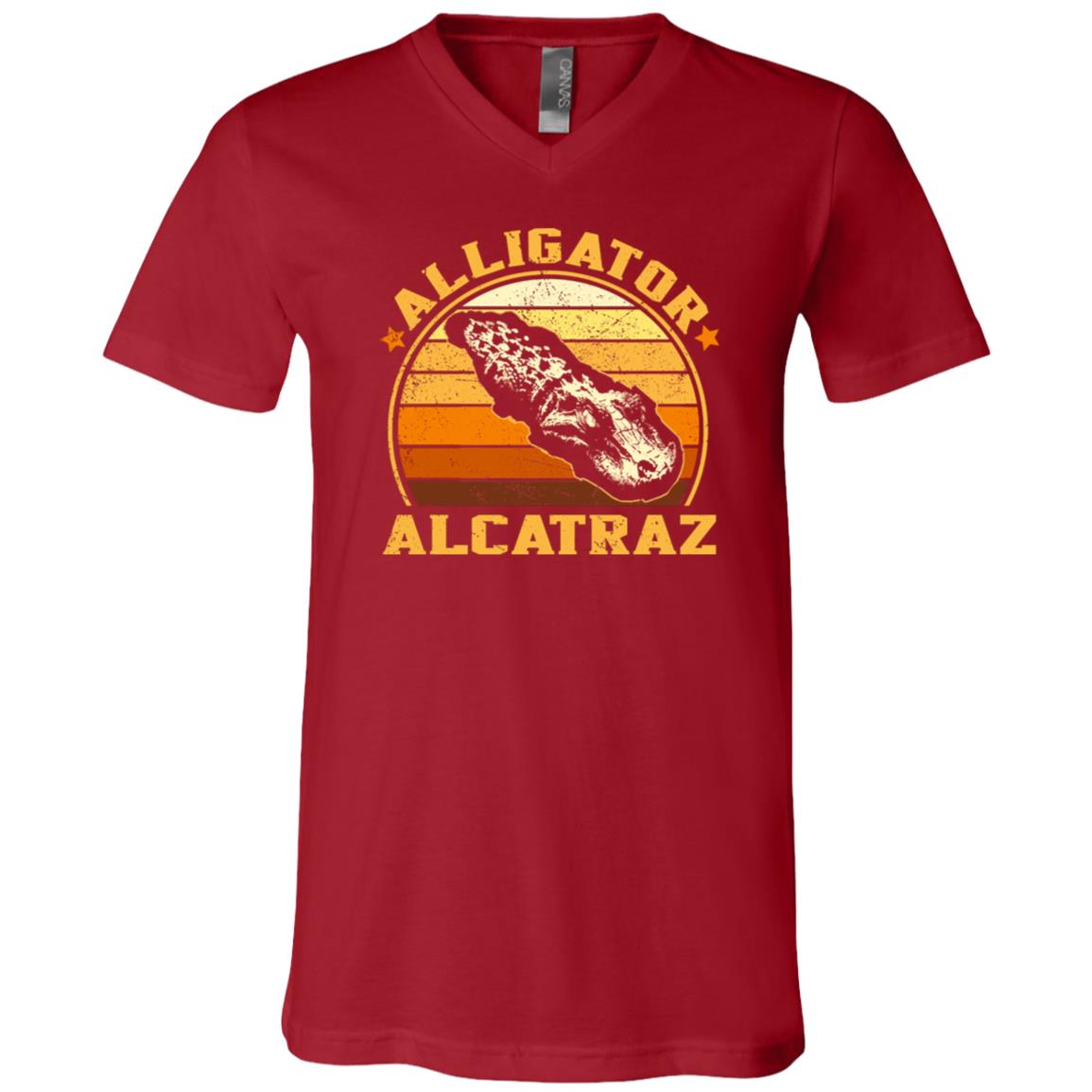 Alligator Alcatraz | Florida Everglades Parody Design T-Shirt, Canvas Red, V-Neck T-Shirt