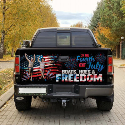 Alternative view of On The Fourth Of July Boats Hoes And Freedom Funny 4th Of July Truck Tailgate Decal Sticker Wrap