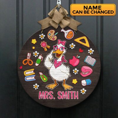 Alternative view of Personalized Name Goose Teacher Decorative Circle Wooden Door Sign - Front Porch Sign Indoor Outdoor Decor