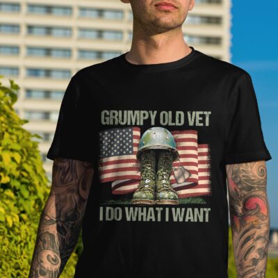 Alternative view of Grumpy Old Vet I Do What I Want Funny US Veteran T-Shirt - Veteran Gifts For Men