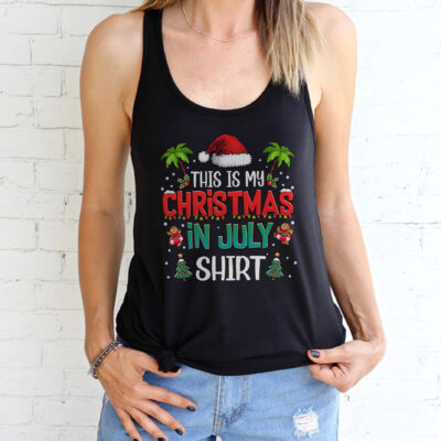 Alternative view of This Is My Christmas In July Shirt Funny Summer Christmas Cotton Tank Top Tee - Ladies Racerback Tank