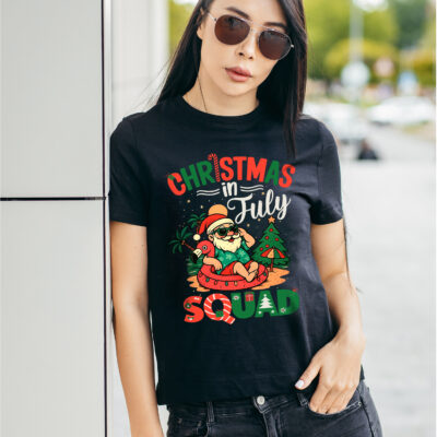 Alternative view of Christmas In July Squad Funny Santa Summer Vacation T-Shirt - V-Neck - Youth Shirt For Kids