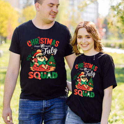 Christmas In July Squad Funny Santa Summer Vacation T-Shirt - V-Neck - Youth Shirt For Kids