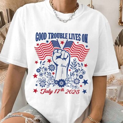 Good Trouble Lives On July 17th T-Shirt - Civil Rights Legacy Political V-Neck Shirt