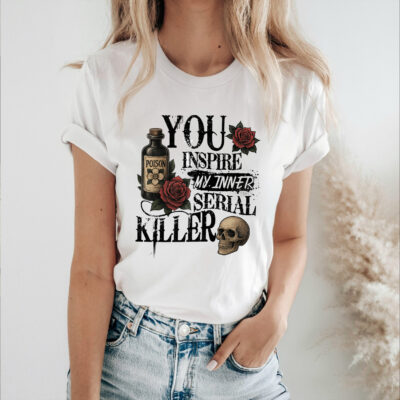 Alternative view of You Inspire My Inner Serial Killer Funny Skull T-Shirt - V-Neck Shirt