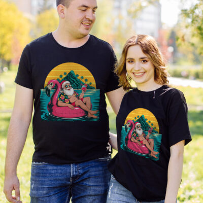 Chritmas in July Funny Santa Flamingo Float T-Shirt