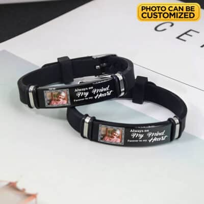 Alternative view of Personalized Photo Always on My Mind Forever In My Heart Bracelet - Custom Bereavement Memorial Gifts
