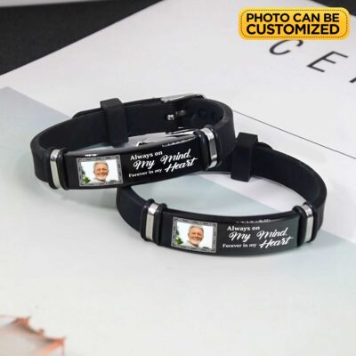 Personalized Photo Always on My Mind Forever In My Heart Bracelet - Custom Bereavement Memorial Gifts