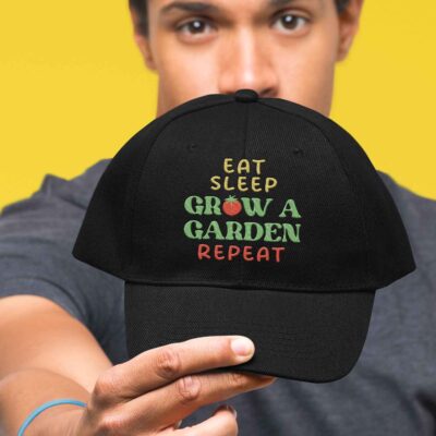 Eat Sleep Grow A Garden Repeat Funny Gaming Embroidered Twill Hat Adjustable Cap For Men Women