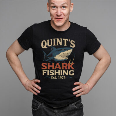 Alternative view of Quint's Shark Fishing EST 1975 Vintage Retro Fishing Day T-Shirt