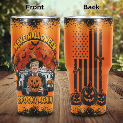 Make Halloween Spooky Again Funny Trump Insulated Tumbler Cup With Lid and Straw