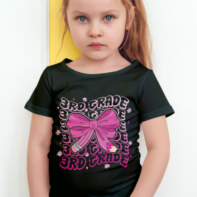 3rd Grade Girls Coquette Bow Back To School T-Shirt For Kids - Third Grade Gifts Back To School