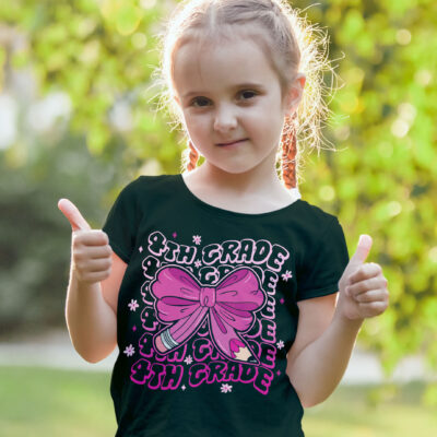 4th Grade Girls Coquette Bow Back To School T-Shirt For Kids - Fourth Grade Gifts Back To School