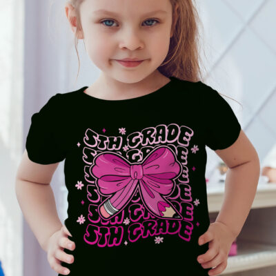 5th Grade Girls Coquette Bow Back To School T-Shirt For Kids - Fifth Grade Gifts Back To School