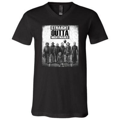 Straight Outta Nightmare Funny Halloween Horror T-Shirt - V-Neck Shirt, Black, V-Neck T-Shirt