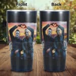 Michael And Jason Heart Hands Funny Halloween Horror Movie Insulated Tumbler Cup With Lid and Straw