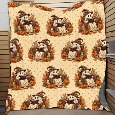 Alternative view of Halloween Ghost Book Funny Autumn Fleece Blanket - Sherpa Blanket