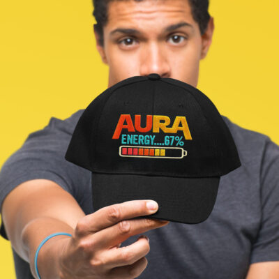 Aura Energy 67% Funny Battery Power Bar Geek Gamer Embroidered Twill Hat Adjustable Cap For Men Women