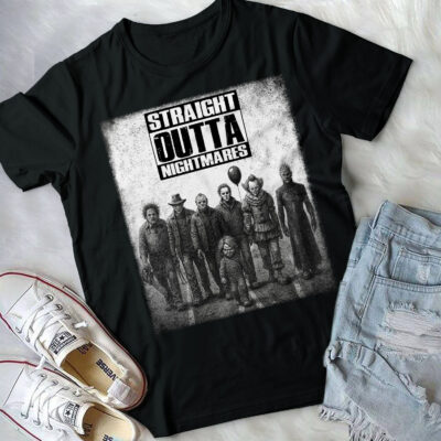 Alternative view of Straight Outta Nightmare Halloween Horror Character T-Shirt - V-Neck Shirt