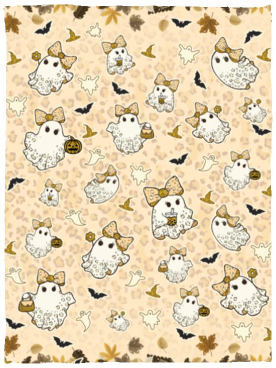 Halloween Boo Cute Leopard Fleece Blanket - Soft Ghost Throw Blanket, White, Cozy Plush Fleece Blanket - 30x40