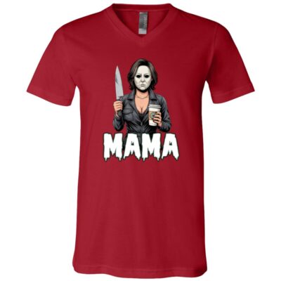 Mama Halloween Michael Funny T-Shirt - V-Neck Shirt, Canvas Red, V-Neck T-Shirt