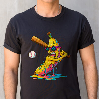 Alternative view of Banana Playing Baseball Dripping Funny T-Shirt - V-Neck - Baseball Lover Youth Shirt For Kids