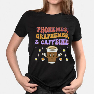 Phonemes Graphemes And Caffein Floral Funny Teacher Coffee Lover T-Shirt - V-Neck Shirt
