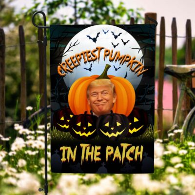 Creepiest Pumpkin In The Patch Funny Trump Spooky Halloween Outdoor House Flag - Home Garden Flag