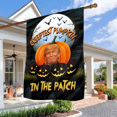 Alternative view of Creepiest Pumpkin In The Patch Funny Trump Spooky Halloween Outdoor House Flag - Home Garden Flag