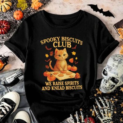 Alternative view of Spooky Biscuits Club We Raise Spirits And Knead Biscuits Funny Cat Baking Halloween T-Shirt - V-Neck Shirt