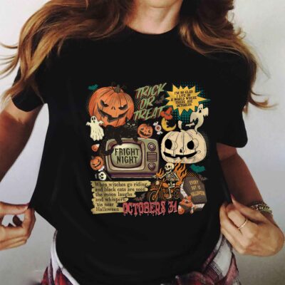 Alternative view of Trick Or Treat I'm So Glad I Live In A World Where There Are Octobers Spooky Pumpkin Halloween T-Shirt - V-Neck