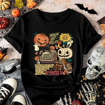 Trick Or Treat I'm So Glad I Live In A World Where There Are Octobers Spooky Pumpkin Halloween T-Shirt - V-Neck