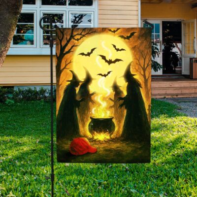 Witches Brewing Cauldron Funny Trump Anti Felon Spooky Halloween Outdoor House Flag - Home Garden Flag