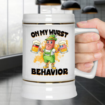 Oktoberfest On My Wurst Behavior Funny Sausage Drinking Beer German Beer Stein - Ceramic Coffee Mug