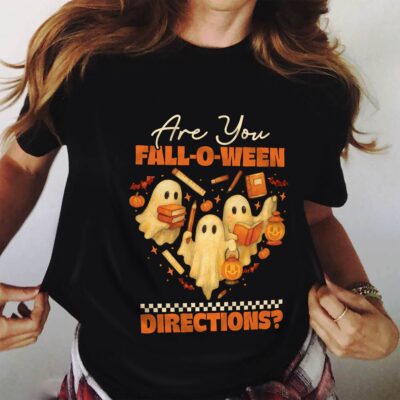 Are You Fall O Ween Directions Funny Teacher Boo Ghosts Spooky Halloween Pumpkin T-Shirt - V-Neck